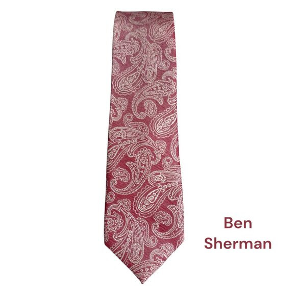 Ben Sherman Red Paisley Silk Cotton Blend Tie Necktie Mens Workwear Formal - Picture 1 of 12